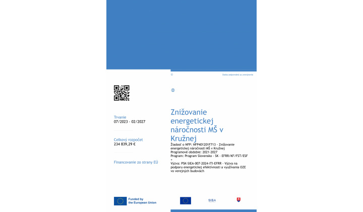 Znižovanie energetickej náročnosti MŠ v Kružnej