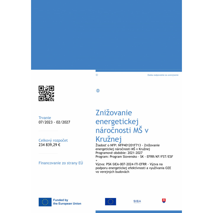 Znižovanie energetickej náročnosti MŠ v Kružnej